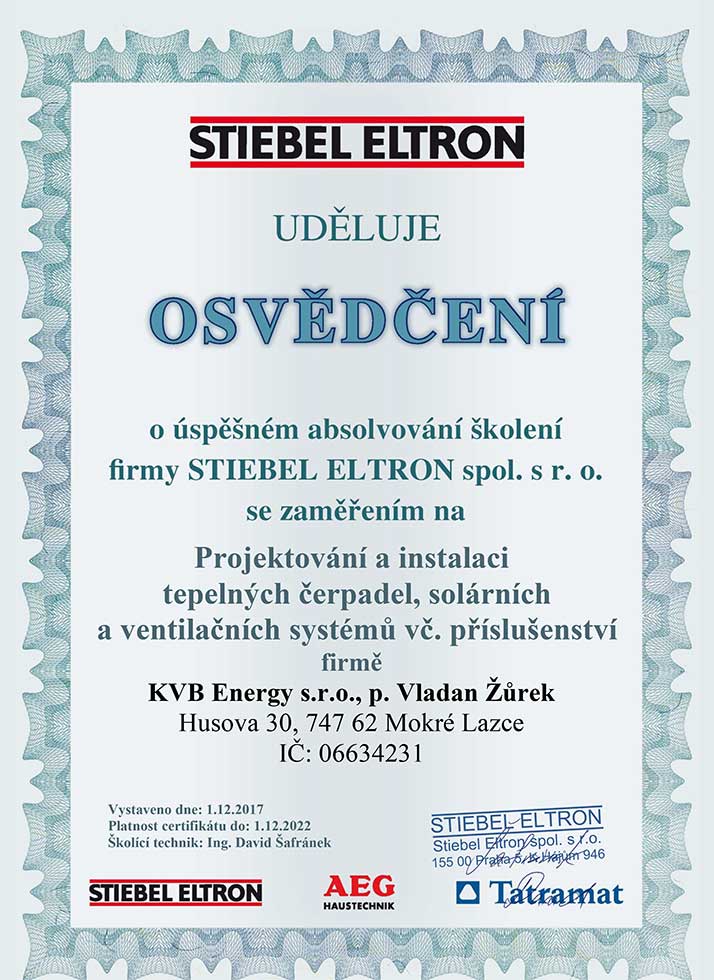 Certifikát - KVB Energy s.r.o.